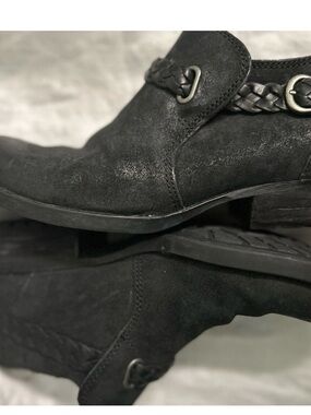 BORN Sylvia W: sz 6.5, Black Suede Braided Ankle,NWOT,gorgeous!!